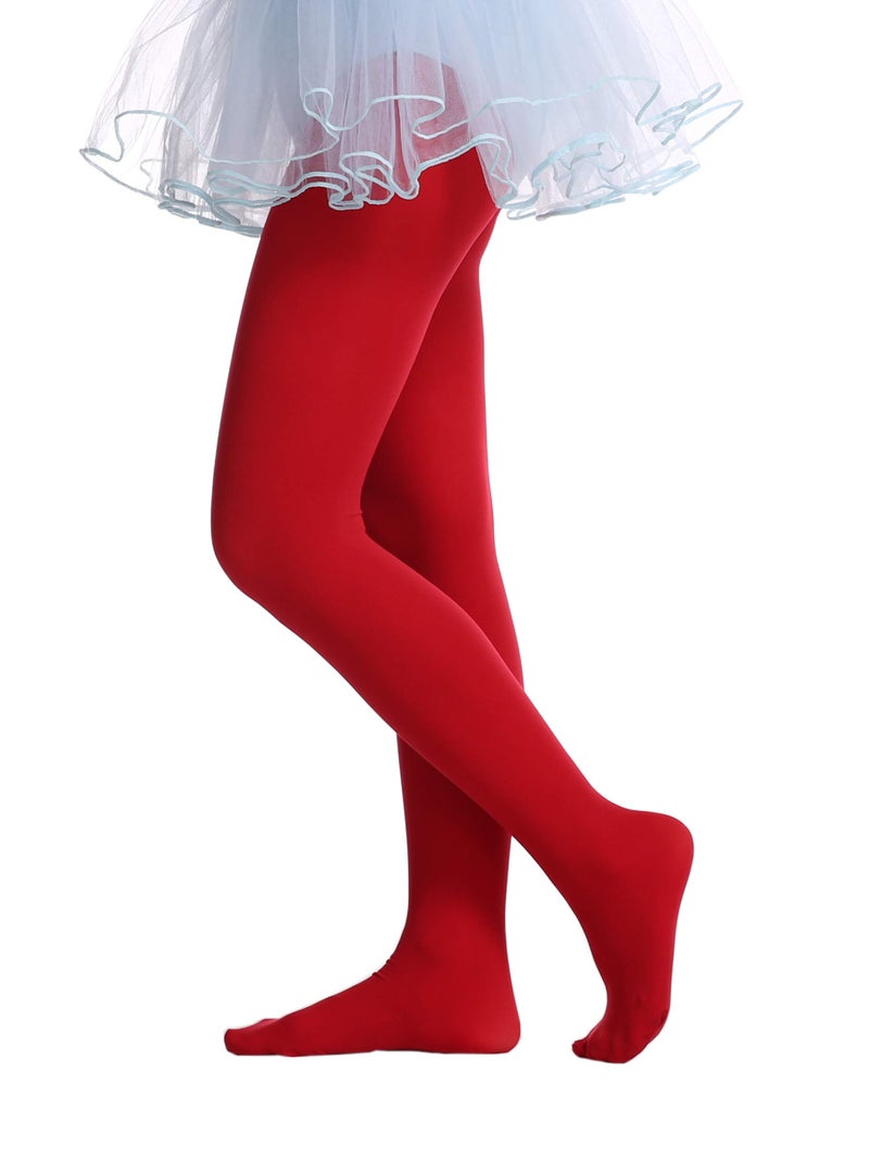 EVERSWE Girls Semi Opaque Footed Tights, Microfiber Tights (8-10, Red) - Image 1